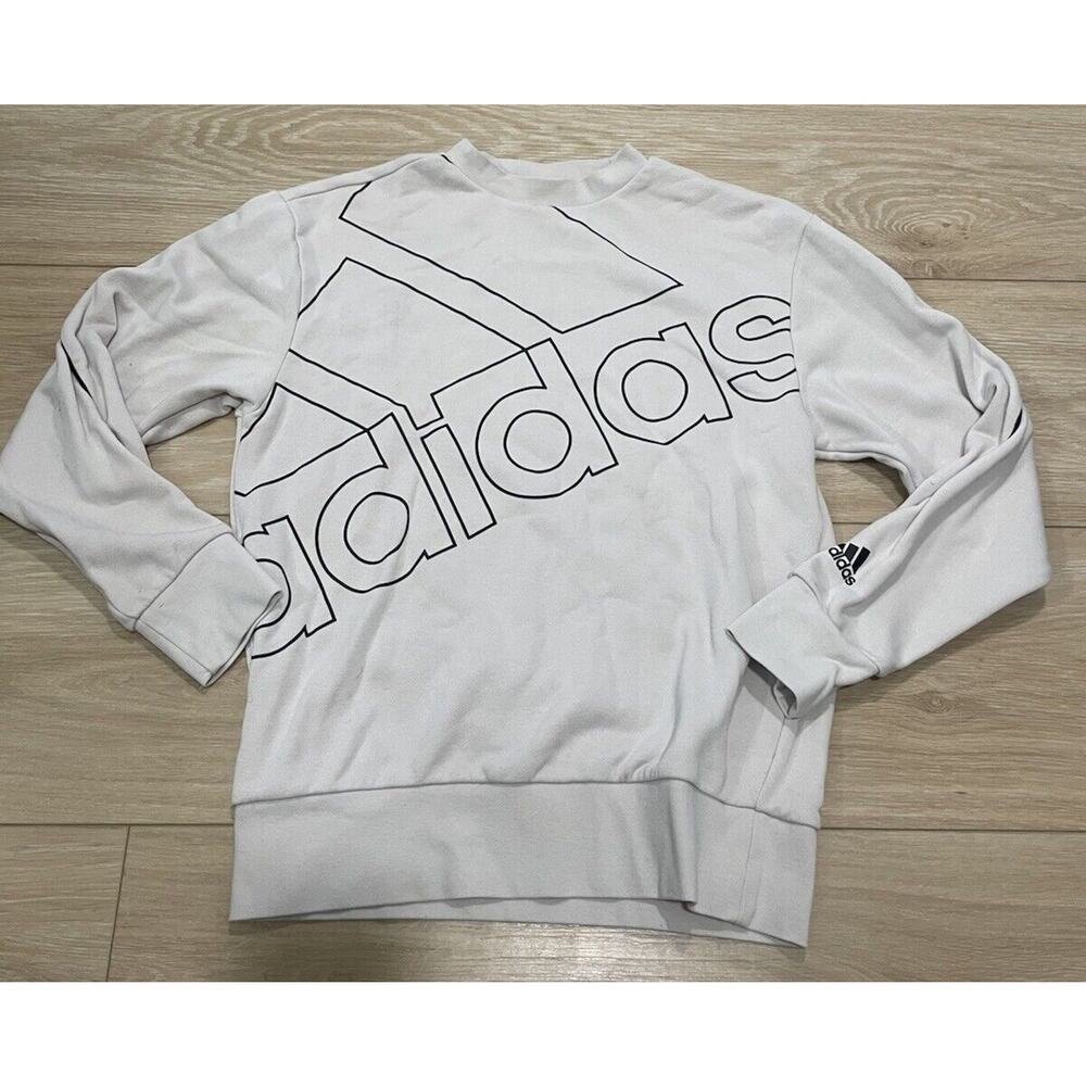 Adidas Crew Neck Sweatshirt Large Logo Women’s XS White Cream Three Stripes 19